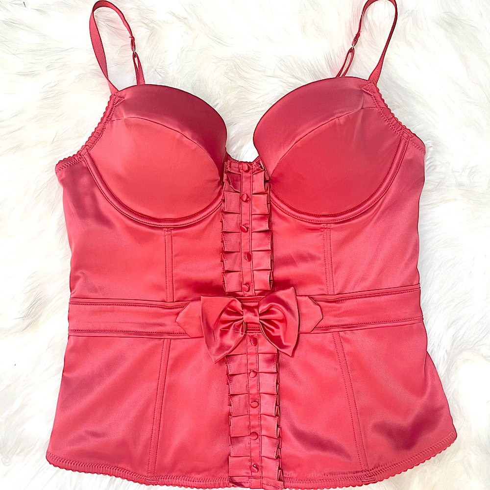 36B VS Victoria’s Secretl rustic red satin corset bustier with zipper